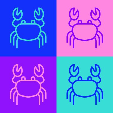 Pop sanat çizgisi Yengeç simgesi renk arkaplanında izole edildi. Vektör.