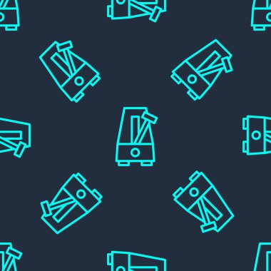 Hareket simgesinde sarkacın olduğu yeşil çizgi klasik metronomu mavi arkaplanda izole edilmiş pürüzsüz desen. Müzik ve ritim mekanizması. Vektör.