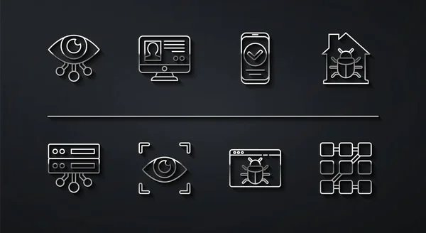 Set Line Eye Scan Server Data Web Hosting House System — Stockvektor