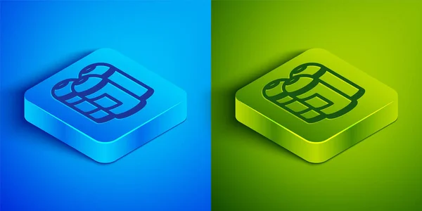 Isometric Line Paint Spray Can Icon Isolated Blue Green Background — Stock Vector