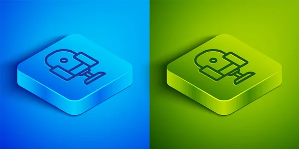 Isometric Line Director Movie Chair Icon Isolated Blue Green Background — Stock Vector