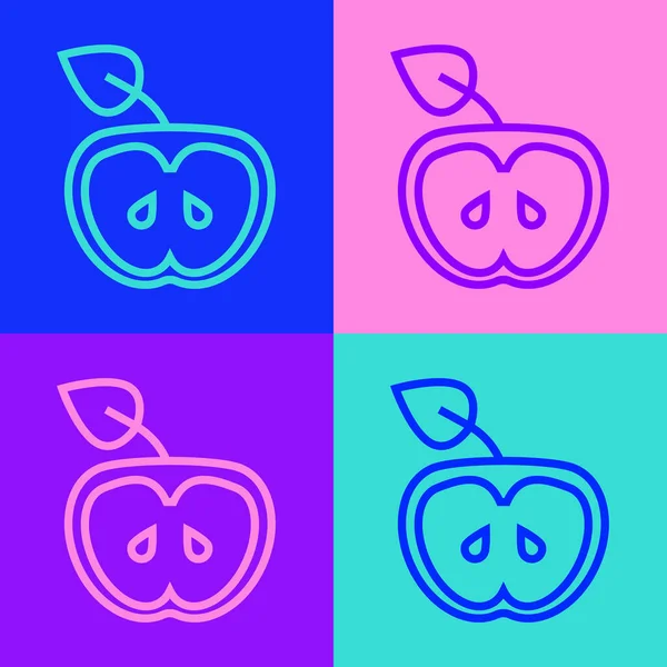 Pop Art Linie Apple Symbol Isoliert Auf Farbigem Hintergrund Übergewicht — Stockvektor