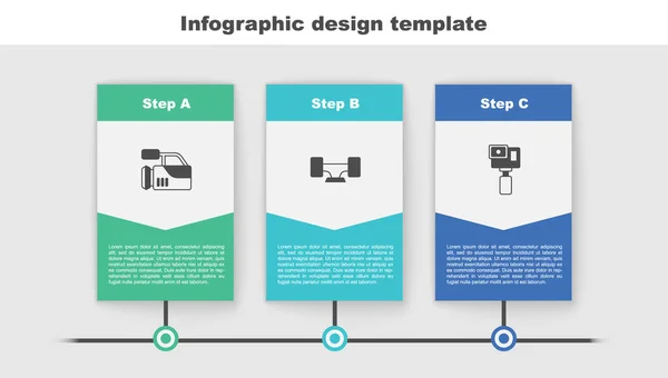 Set Caméra Cinéma Roue Planche Roulettes Action Modèle Infographie Entreprise — Image vectorielle