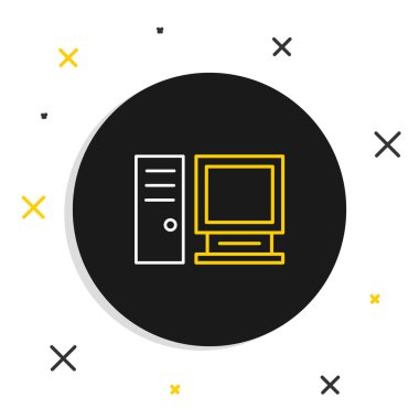 Çizgi Bilgisayar monitörü simgesi beyaz arkaplanda izole edildi. Bilgisayar bileşeni işareti. Renkli taslak konsepti. Vektör.