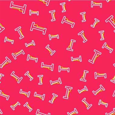 Kırmızı arkaplanda çizgi yatak simgesi izole edildi. Vektör.