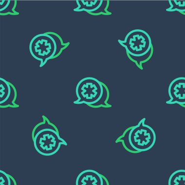 Doktor simgesi ile çizgi diyaloğu mavi arkaplandaki kusursuz deseni izole etti. Doktor ve hasta diyaloğu. Sağlık hizmetleri hakkında danışmanlık. Vektör.