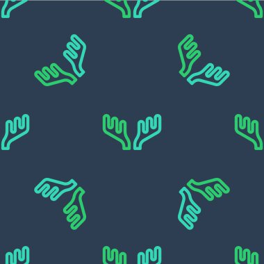 Geyik boynuzları simgesi mavi arkaplanda izole edilmiş. Duvarda av kupası. Vektör.