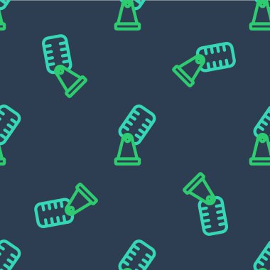 Hat Mikrofon simgesi mavi arkaplanda kusursuz desen izole etti. Radyodaki mikrofondan. Sözcü işareti. Vektör.