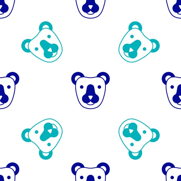 Blue Bear Huvud Ikon Isolerad Sömlös Mönster Vit Bakgrund Vektor — Stock vektor