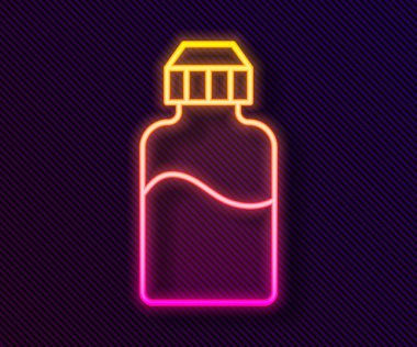 Parlayan neon hattı siyah arka planda izole edilmiş elektronik sigara ikonu için Vape sıvı şişesi. Vektör.
