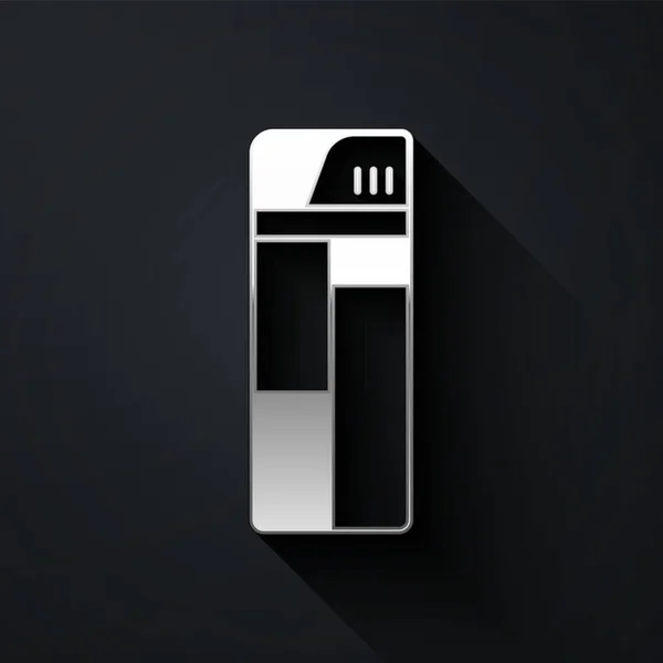 Silver Lighter Εικονίδιο Που Απομονώνεται Μαύρο Φόντο Μακρύ Στυλ Σκιάς — Διανυσματικό Αρχείο