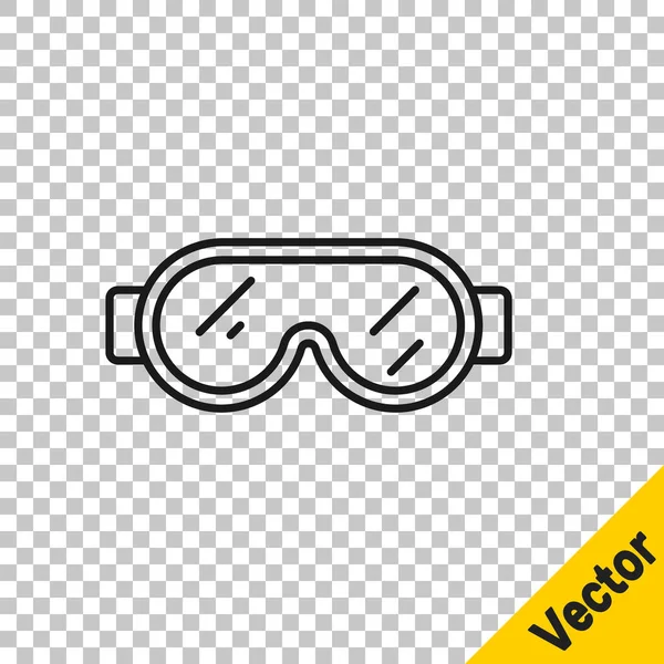 Línea Negra Icono Gafas Seguridad Aisladas Sobre Fondo Transparente Vector — Vector de stock