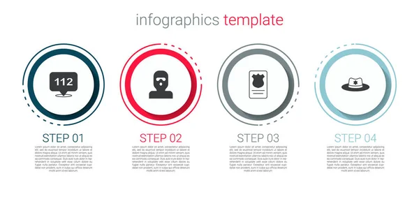 電話番号112泥棒マスクIdケースと保安官の帽子と警察のバッジを設定します ビジネスインフォグラフィックテンプレート ベクトル — ストックベクタ