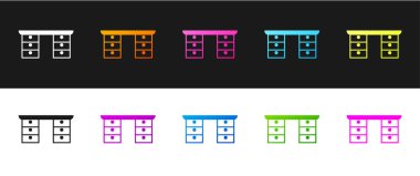 Ofis masa simgesini siyah beyaz arkaplanda izole et. Vektör.
