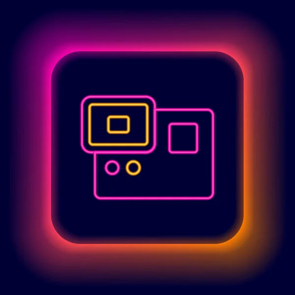 Glowing Neon Line Action Extreme Camera Icon Isolated Black Background — Stock Vector