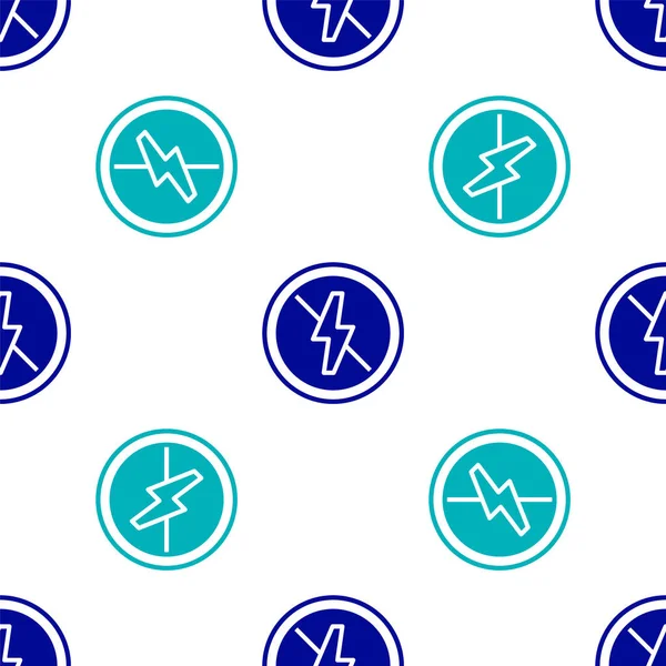 Modrá Blesk Ikona Izolované Bezešvé Vzor Bílém Pozadí Žádná Elektřina — Stockový vektor