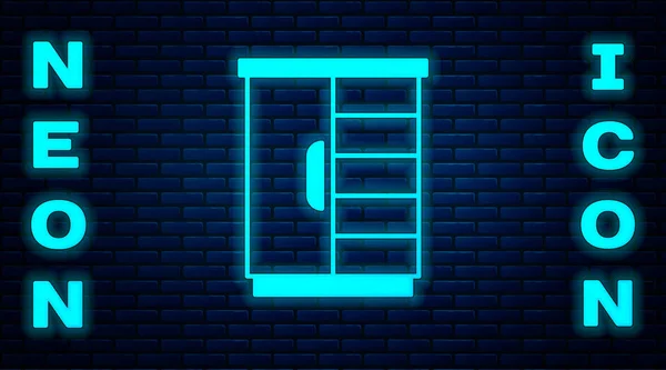 Glowing Neon Wardrobe Icon Isolated Brick Wall Background 표지판이야 Vector — 스톡 벡터