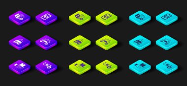 Yanan araba kazası sigortası ve güvenlik ikonu ile sigorta parası ayarlayın. Vektör.