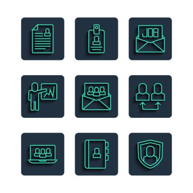 Hat Proje Üs Özeti Kullanıcı Koruma Arama Görev Lideri Yöneticileri ve Değişim iş simgesi belirle. Vektör.