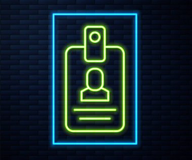 Parlayan neon hattı kimlik tanımlama simgesi tuğla duvar arkasında izole edilmiş. Sunum için, şirketin kimliği için, reklam için kullanılabilir. Vektör.