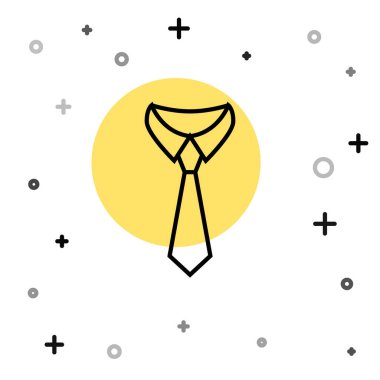 Siyah çizgi kravat simgesi beyaz arkaplanda izole edildi. Boyunbağı ve boyun bezi sembolü. Rastgele dinamik şekiller. Vektör.