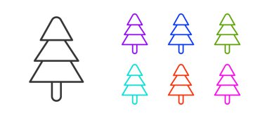 Beyaz arkaplanda siyah çizgi ağaç simgesi izole edildi. Orman sembolü. Simgeleri renklendirin. Vektör.