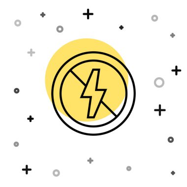 Siyah çizgi. Beyaz arka planda yıldırım simgesi yok. Elektrik yok. Rastgele dinamik şekiller. Vektör.