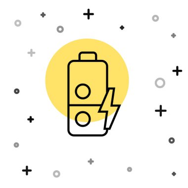 Siyah çizgi batarya şarj seviyesi göstergesi simgesi beyaz arkaplanda izole edildi. Rastgele dinamik şekiller. Vektör.