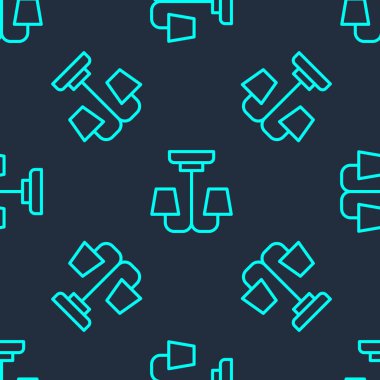 Yeşil çizgi Chandelier simgesi mavi arkaplanda izole edilmiş kusursuz desen. Vektör.