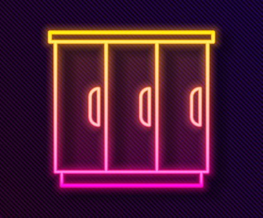 Parlayan neon çizgisi Gardırop simgesi siyah arkaplanda izole edildi. Dolap tabelası. Vektör.