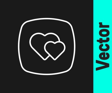Beyaz çizgi kalp simgesi siyah arkaplanda izole edildi. Romantik sembol, bağlanma, tutku ve düğün. Sevgililer günün kutlu olsun. Vektör.