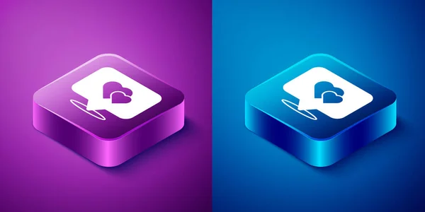 Isometric Map Pointer Heart Icon Isolated Blue Purple Background Valentines — Stock Vector