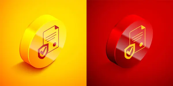 Isometric Contract Shield Icon Isolated Orange Red Background Insurance Concept — Stock Vector