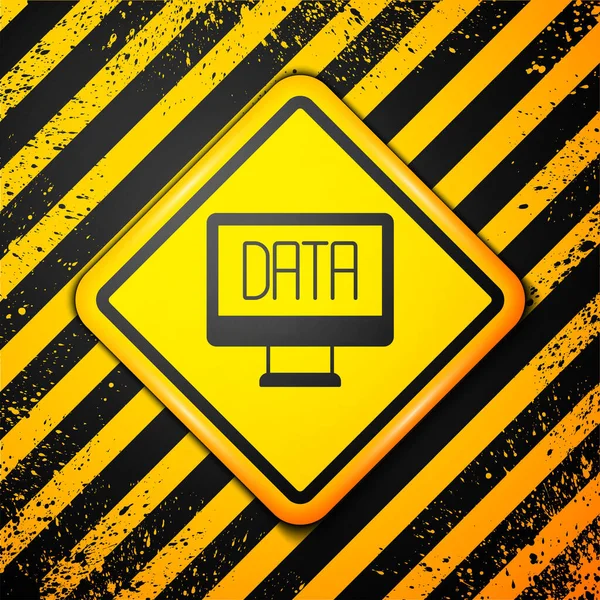 黄色の背景に分離されたブラックデータ分析アイコン ビジネスデータ分析プロセス チャートと図 警告サインだ ベクトル — ストックベクタ