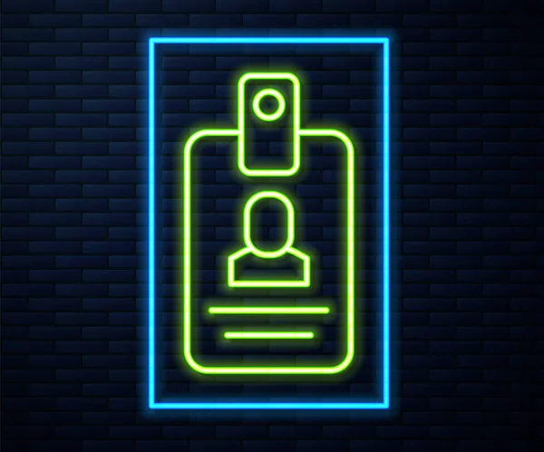 Gloeiende Neon Lijn Identificatie Badge Pictogram Geïsoleerd Baksteen Muur Achtergrond — Stockvector