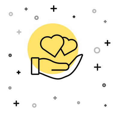 Siyah çizgi kalp el simgesi beyaz arkaplanda izole edildi. El çabukluğu aşk sembolü. Sevgililer Günü sembolü. Rastgele dinamik şekiller. Vektör.