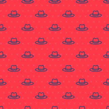 Kurdele ikonlu mavi çizgi adamı şapkası kırmızı arka planda izole edilmiş kusursuz desen. Vektör.