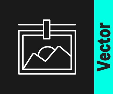 White line Photo frame icon isolated on black background. Vintage empty photos frame. Vector.