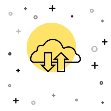 Siyah çizgi Bulut indirme ve yükleme simgesi beyaz arkaplanda izole edildi. Rastgele dinamik şekiller. Vektör.