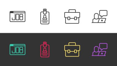 Çizgi Arama Kimlik Kimliği Çantası ve Freelancer 'ı siyah ve beyaz üzerine ayarla. Vektör.