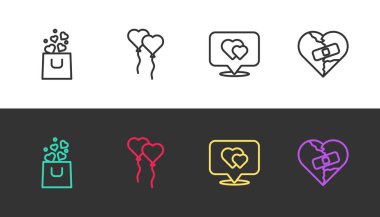 Balon şeklinde kalp şeklinde alışveriş torbası ve siyah-beyaz kırık boşanmayla iyileştirilir. Vektör.