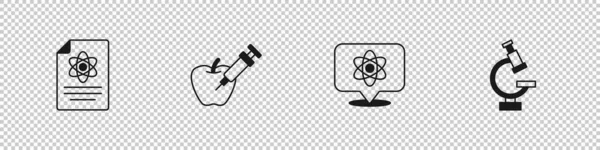 Ορισμός Αναφοράς Χημείας Γενετικά Τροποποιημένο Εικονίδιο Atom Μήλου Και Μικροσκοπίου — Διανυσματικό Αρχείο