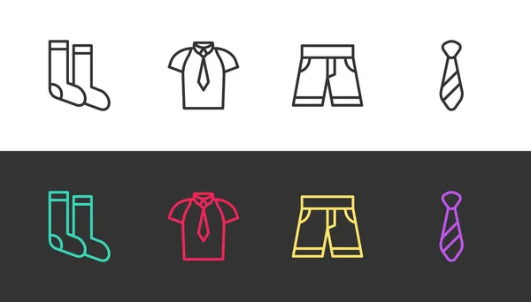Set Line Chaussettes Chemise Short Pantalon Cravate Sur Noir Blanc — Image vectorielle