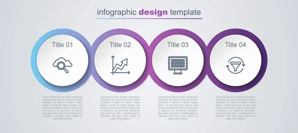 设置线搜索云计算财务增长二进制代码和销售漏斗与图表 业务信息模板 — 图库矢量图片