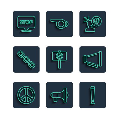 Peace Megafhone Polis Teşkilatı lastik baston protesto zinciri linki ve simgesi oluşturun. Vektör.