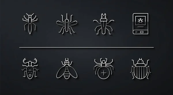 Установить Линию Spider Beetle Оленя Книга Насекомых Комаров Колорадо Жук — стоковый вектор