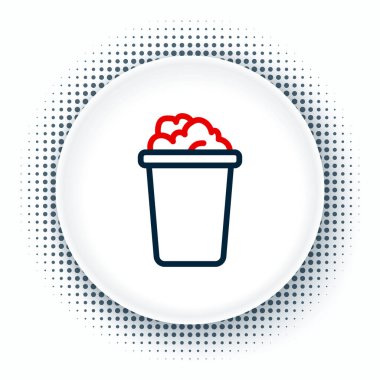 Sabun köpüğü simgesi içeren çizgi kovası beyaz arkaplanda izole edildi. Sulu kase. Çamaşır yıkama, temizlik malzemeleri. Renkli taslak konsepti. Vektör.