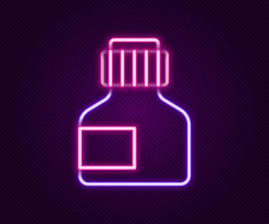 Parlak neon çizgisi boyası, guaj, kavanoz, siyah arkaplanda izole edilmiş boya simgesi. Renkli taslak konsepti. Vektör.