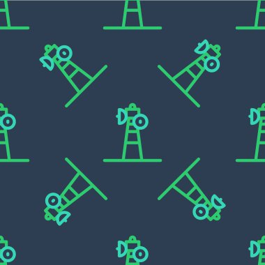 Satır uydu çanak simgesi mavi arkaplanda izole edilmiş kusursuz desen. Radyo anten, astronomi ve uzay araştırması. Vektör.