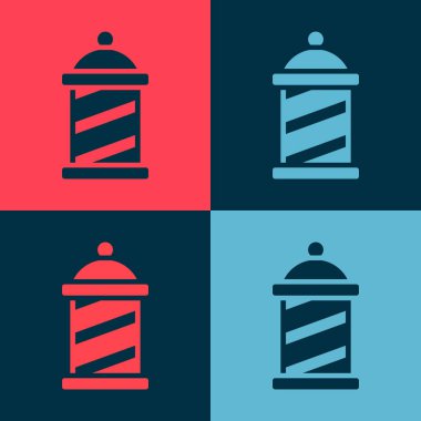 Pop art Classic Barber shop pole icon isolated on color background. Barbershop pole symbol. Vector.